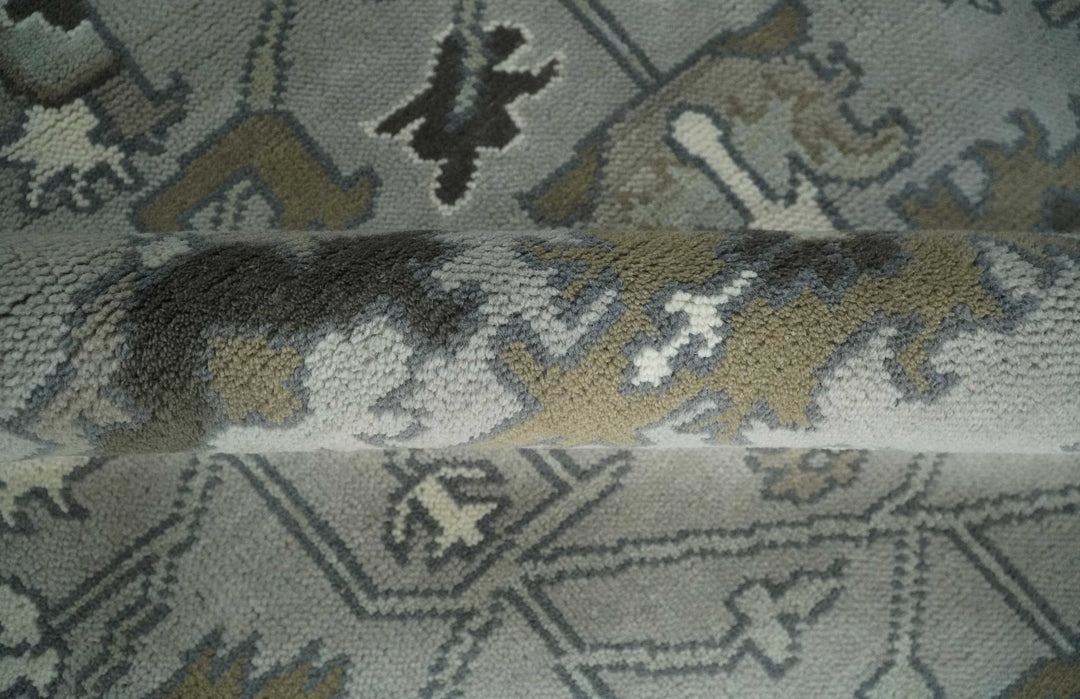 Gray, Ivory, Olive and Charcoal Hand Knotted Medallion 8x10 Traditional Oushak wool Area Rug - The Rug Decor