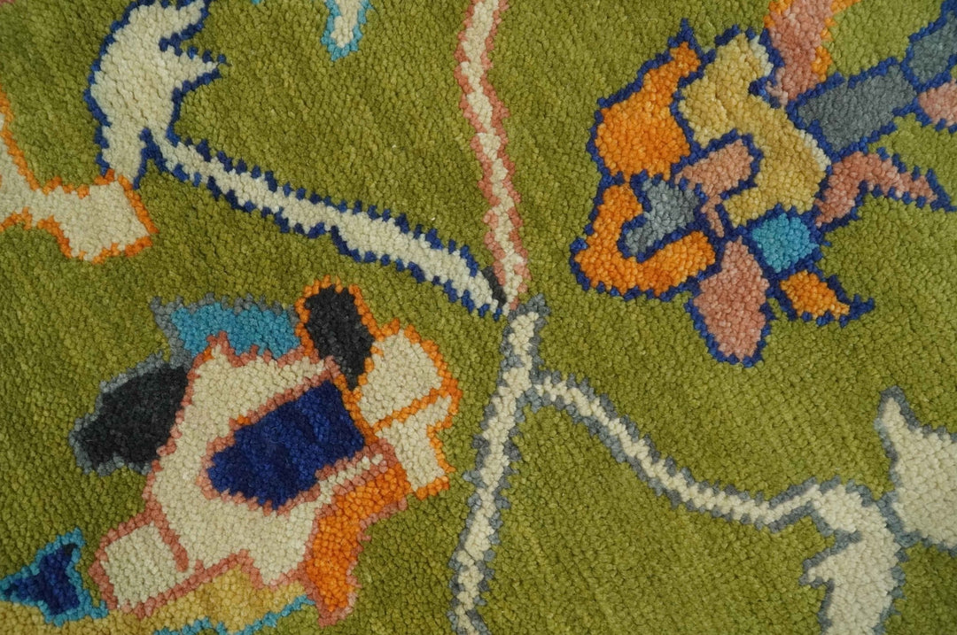 Green, Gray and Peach Vibrant Colorful Hand knotted Traditional Oushak 8x10 wool Area Rug - The Rug Decor