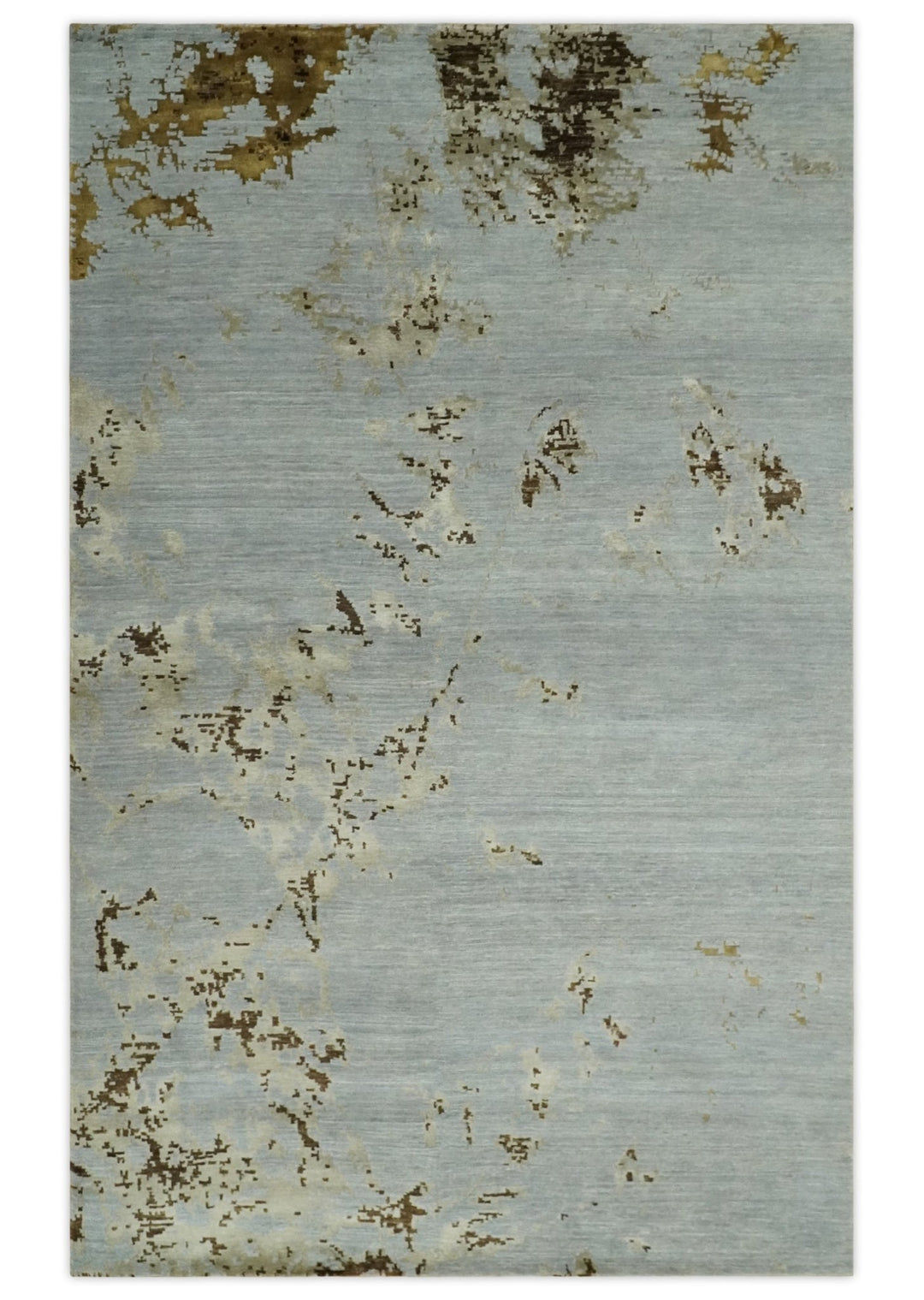 Grey, Charcoal, Olive and Ivory 6x9 Hand Knotted Abstract Wool and Viscose Area Rug - The Rug Decor
