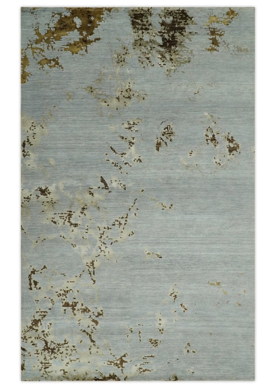 Grey, Charcoal, Olive and Ivory 6x9 Hand Knotted Abstract Wool and Viscose Area Rug - The Rug Decor