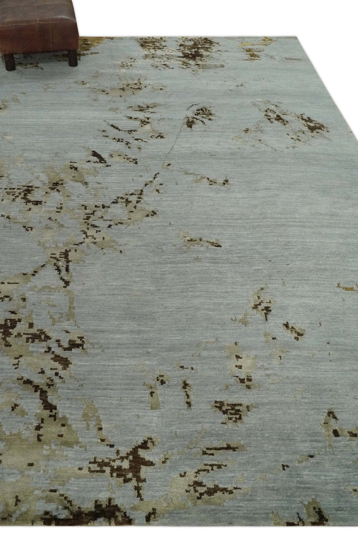 Grey, Charcoal, Olive and Ivory 6x9 Hand Knotted Abstract Wool and Viscose Area Rug - The Rug Decor
