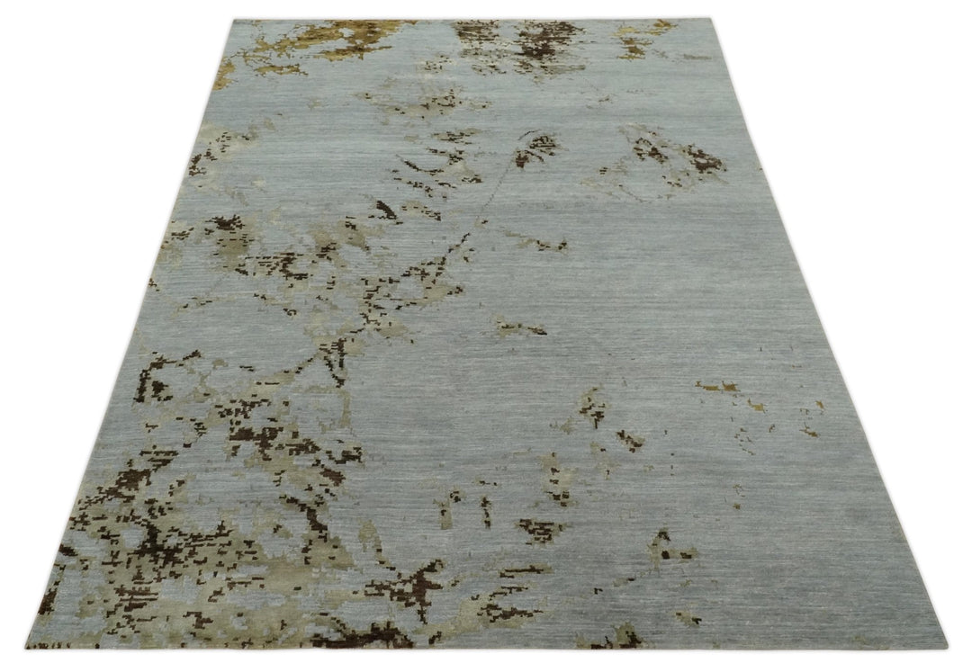 Grey, Charcoal, Olive and Ivory 6x9 Hand Knotted Abstract Wool and Viscose Area Rug - The Rug Decor
