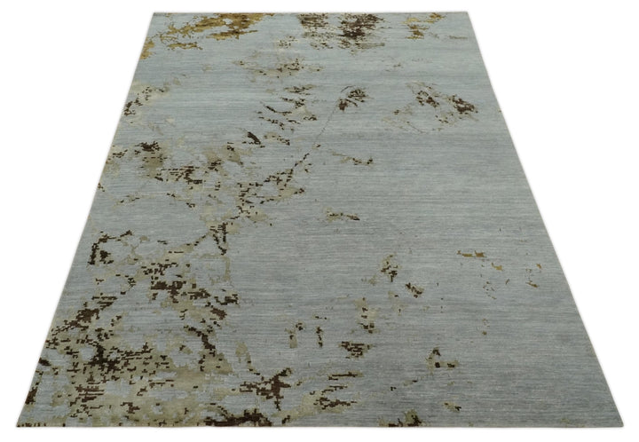 Grey, Charcoal, Olive and Ivory 6x9 Hand Knotted Abstract Wool and Viscose Area Rug - The Rug Decor