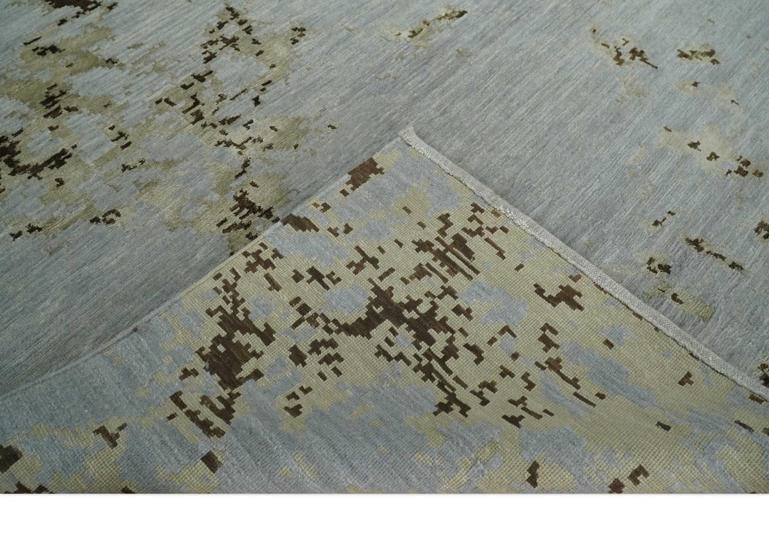 Grey, Charcoal, Olive and Ivory 6x9 Hand Knotted Abstract Wool and Viscose Area Rug - The Rug Decor