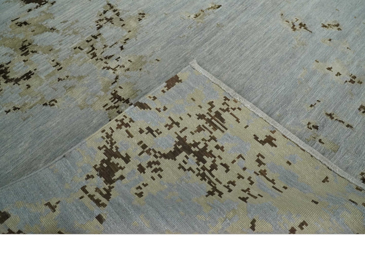 Grey, Charcoal, Olive and Ivory 6x9 Hand Knotted Abstract Wool and Viscose Area Rug - The Rug Decor