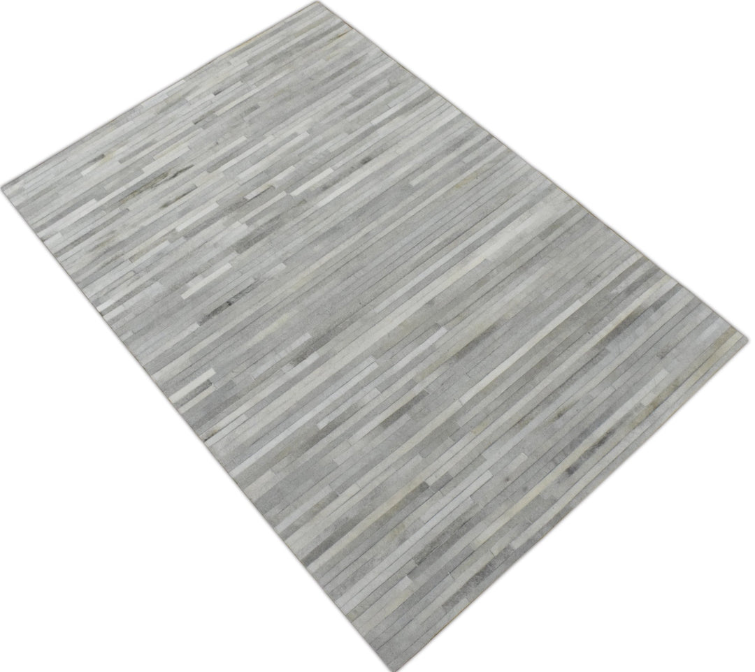 Hair on 5x8 Leather Handmade Ivory and Beige Area Rug, Hand Stitched Genuine Luxury Leather Rug | LR10 - The Rug Decor