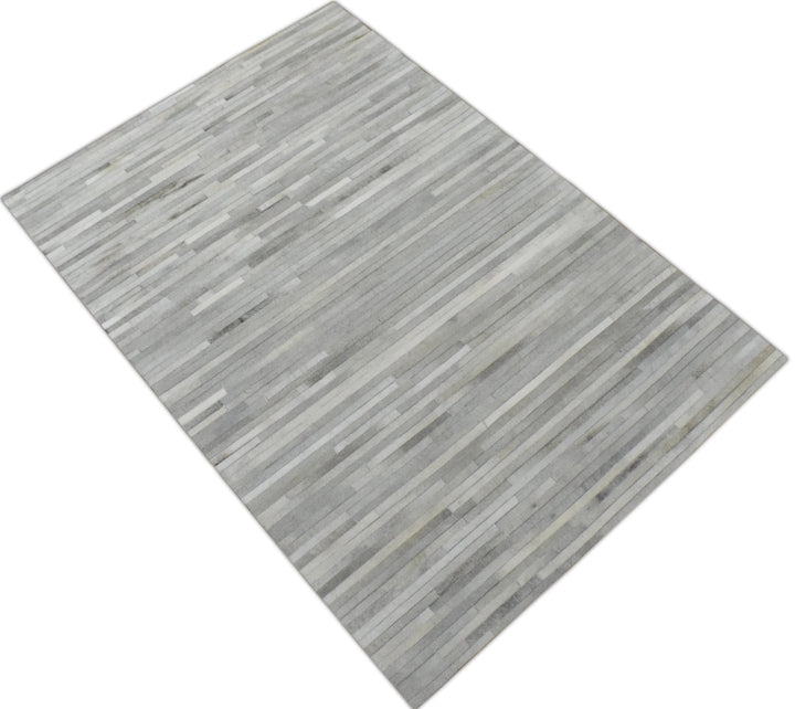 Hair on 5x8 Leather Handmade Ivory and Beige Area Rug, Hand Stitched Genuine Luxury Leather Rug | LR10 - The Rug Decor