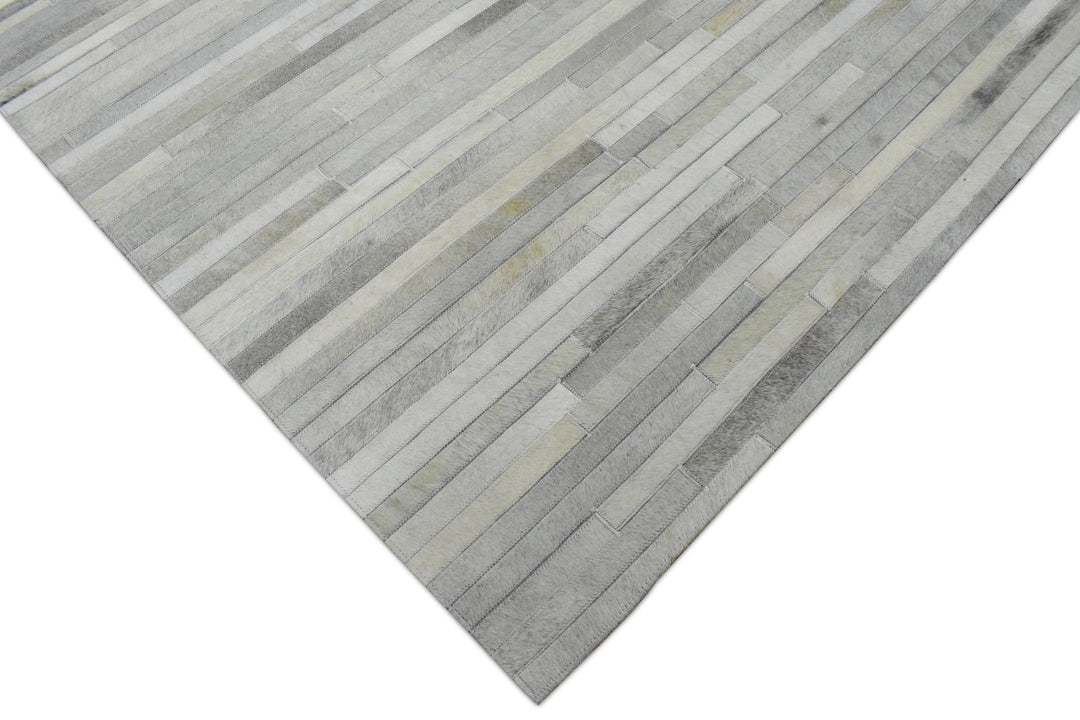 Hair on 5x8 Leather Handmade Ivory and Beige Area Rug, Hand Stitched Genuine Luxury Leather Rug | LR10 - The Rug Decor