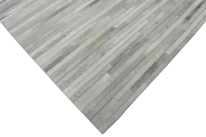 Hair on 5x8 Leather Handmade Ivory and Beige Area Rug, Hand Stitched Genuine Luxury Leather Rug | LR10 - The Rug Decor