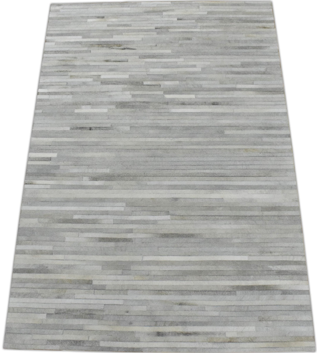 Hair on 5x8 Leather Handmade Ivory and Beige Area Rug, Hand Stitched Genuine Luxury Leather Rug | LR10 - The Rug Decor