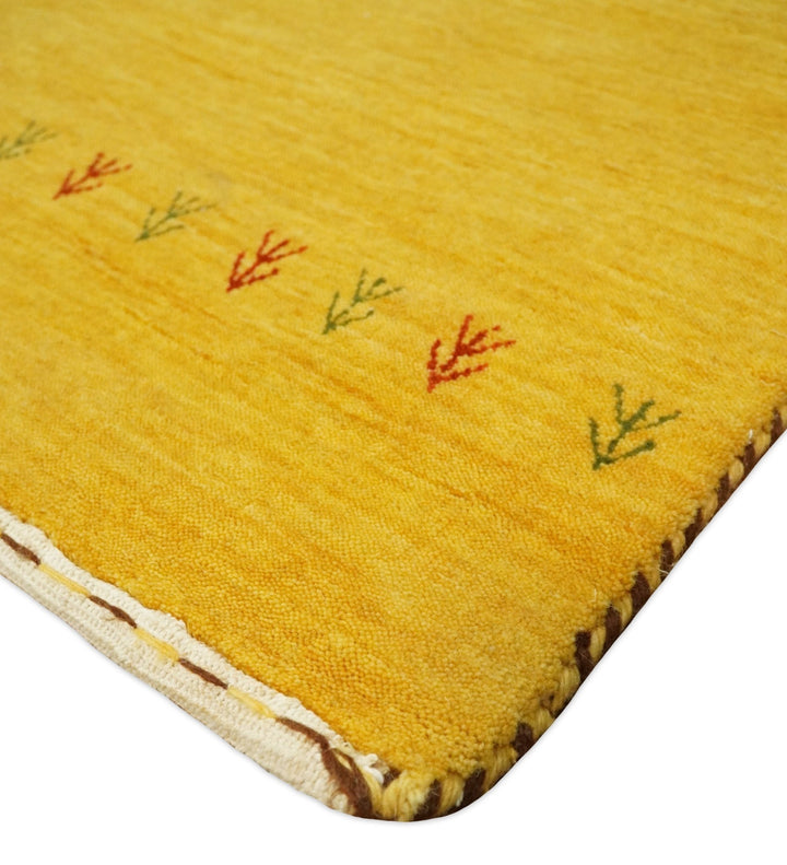 Hallway Runner Solid Gold Wool Hand Woven traditional Southwestern Tribal Lori Gabbeh Rug| LOR3 - The Rug Decor