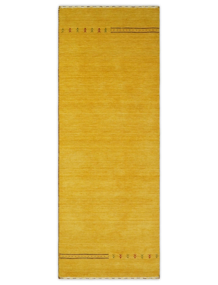 Hallway Runner Solid Gold Wool Hand Woven traditional Southwestern Tribal Lori Gabbeh Rug| LOR3 - The Rug Decor