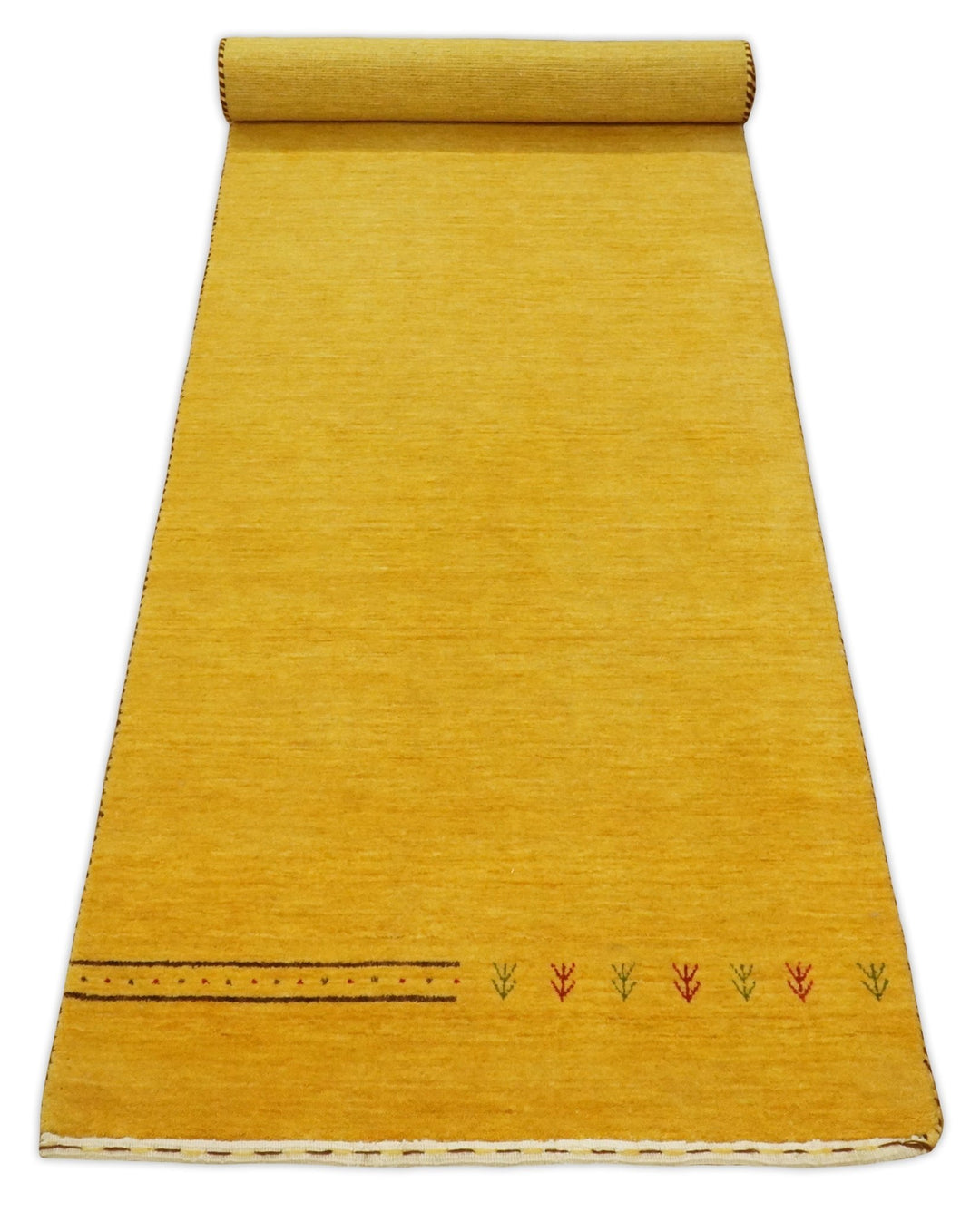 Hallway Runner Solid Gold Wool Hand Woven traditional Southwestern Tribal Lori Gabbeh Rug| LOR3 - The Rug Decor