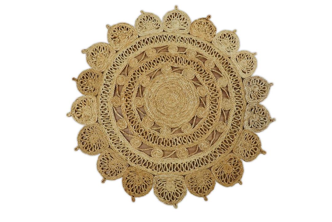 Hand Braided Solid Round Natural Brown Jute Silsal Rug | JR12 - The Rug Decor