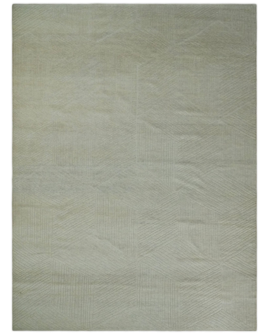 Hand carved Beige Geometrical Stripes Pattern Hand Knotted 9x12 Wool Area Rug - The Rug Decor