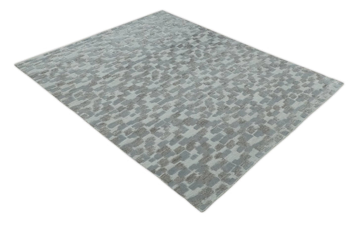 Hand carved Silver, Gray and Brown Traditional Geometrical Pattern Hand Knotted 8x10 and 9x12 Wool and Silk Area Rug - The Rug Decor