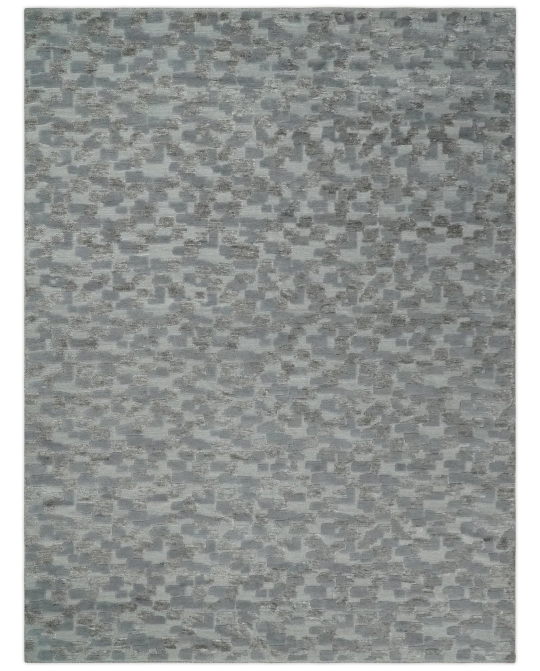 Hand carved Silver, Gray and Brown Traditional Geometrical Pattern Hand Knotted 8x10 and 9x12 Wool and Silk Area Rug - The Rug Decor