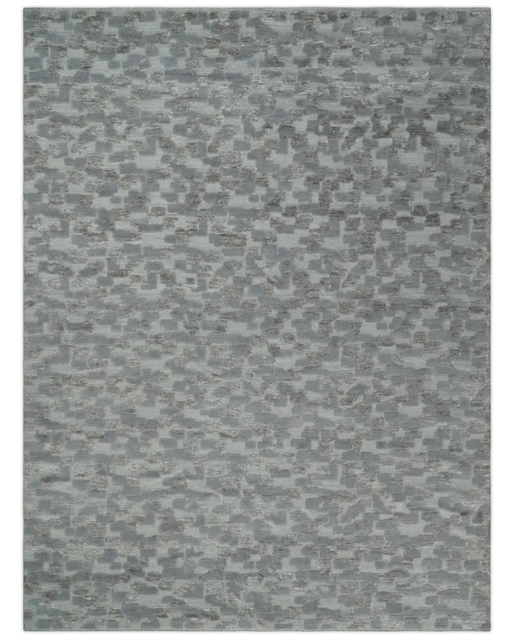 Hand carved Silver, Gray and Brown Traditional Geometrical Pattern Hand Knotted 8x10 and 9x12 Wool and Silk Area Rug - The Rug Decor