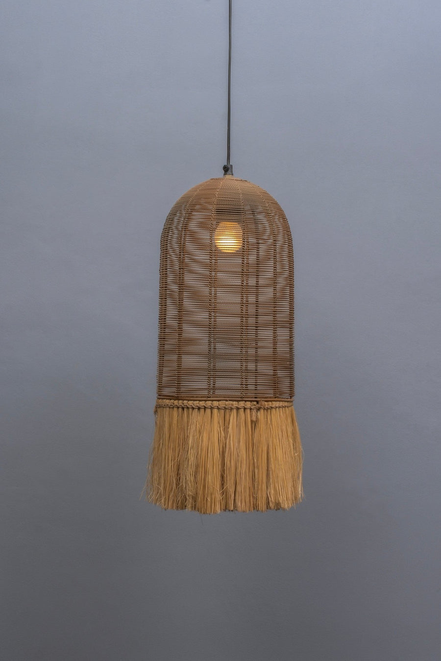 Hand Crafted Metal Wired Pendant Lamp with Natural Fiber Shade and Golden Finish - The Rug Decor