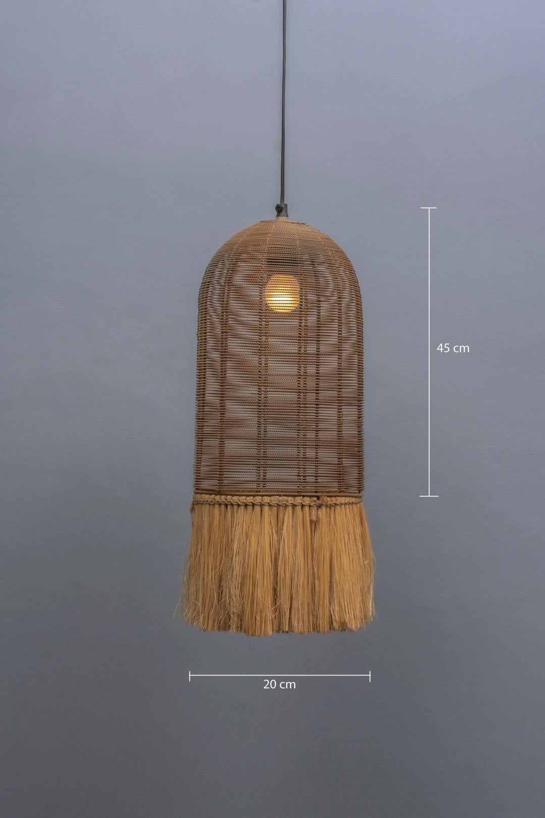Hand Crafted Metal Wired Pendant Lamp with Natural Fiber Shade and Golden Finish - The Rug Decor
