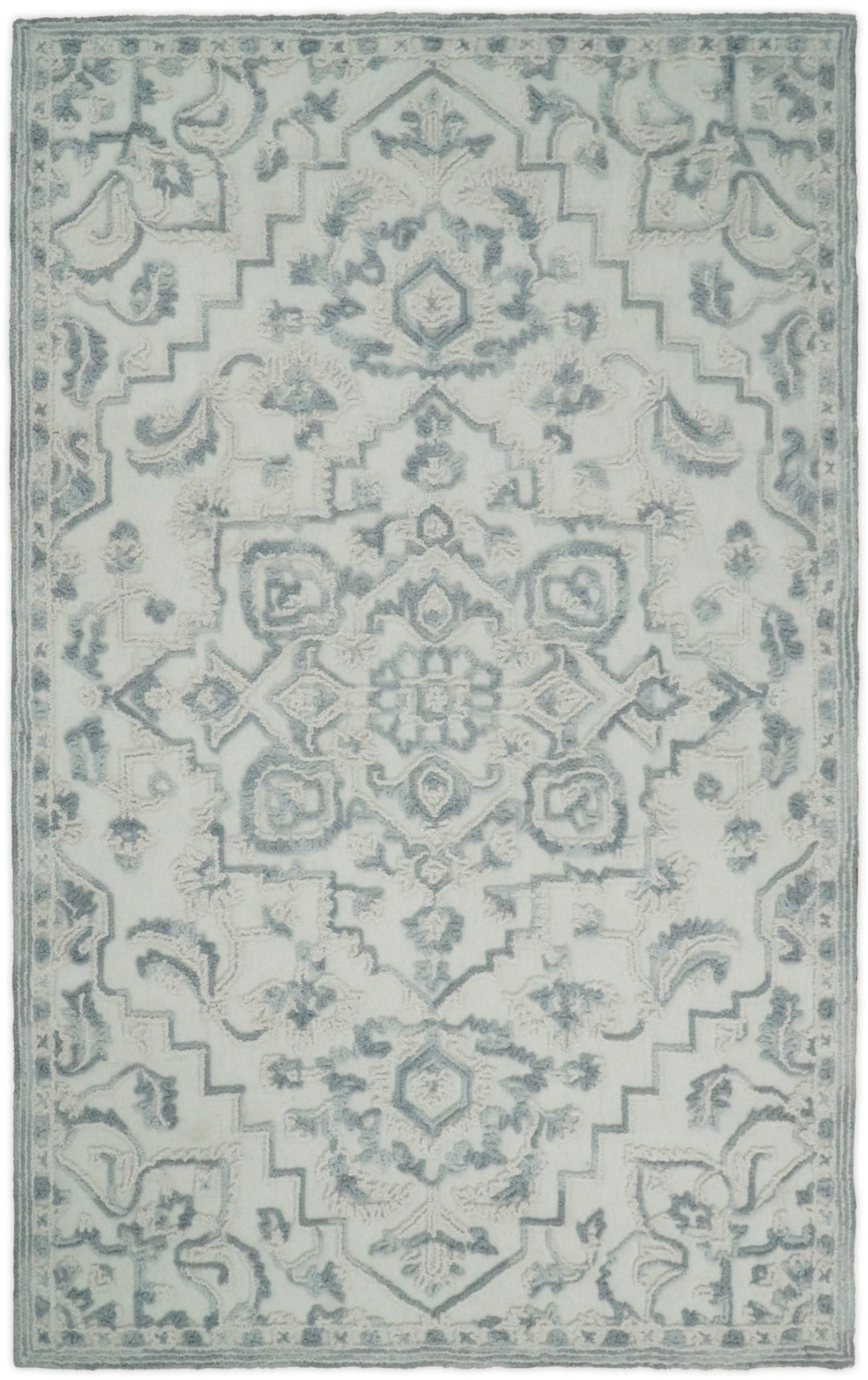 Hand Hooked 5x8 Blue, Silver and White Wool Textured Loop Area Rug | GAR7 - The Rug Decor