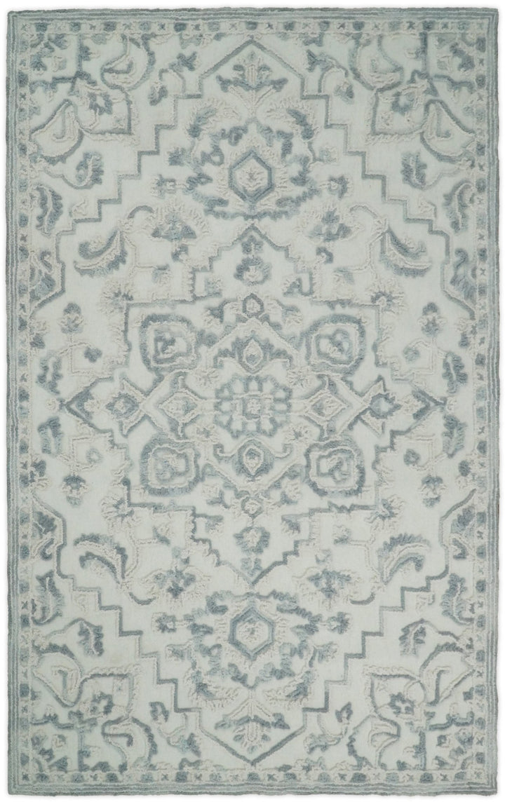 Hand Hooked 5x8 Blue, Silver and White Wool Textured Loop Area Rug | GAR7 - The Rug Decor