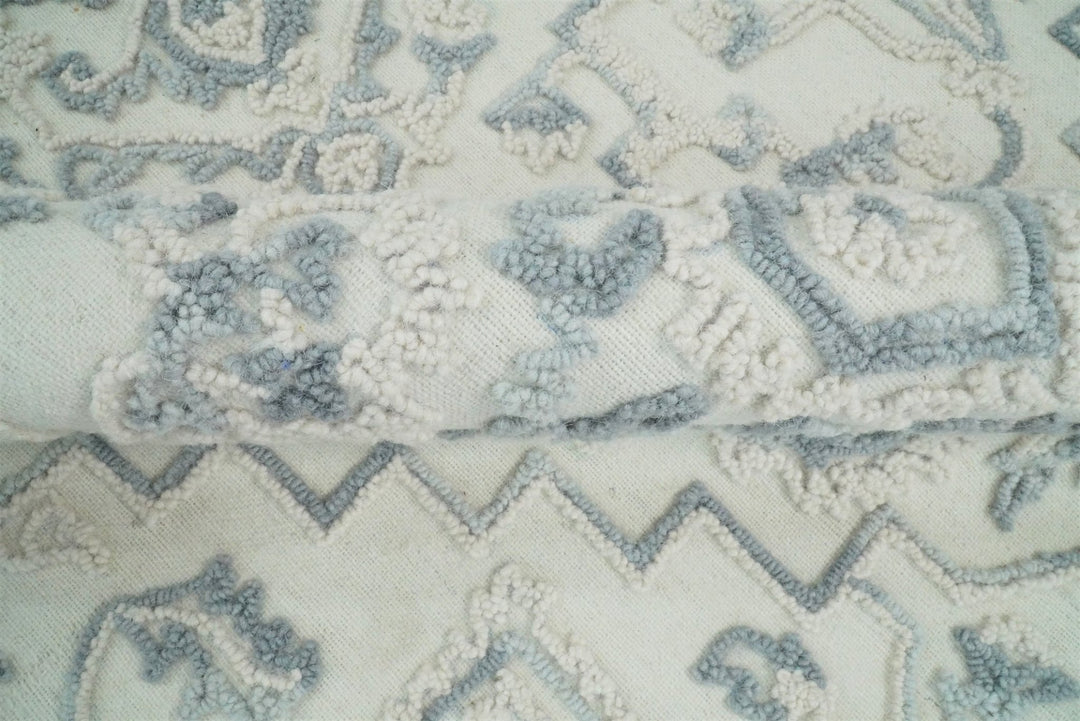 Hand Hooked 5x8 Blue, Silver and White Wool Textured Loop Area Rug | GAR7 - The Rug Decor