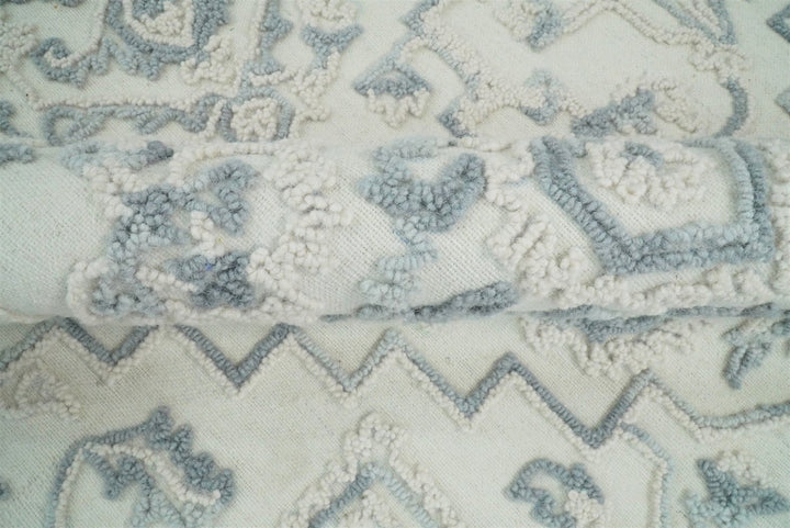 Hand Hooked 5x8 Blue, Silver and White Wool Textured Loop Area Rug | GAR7 - The Rug Decor