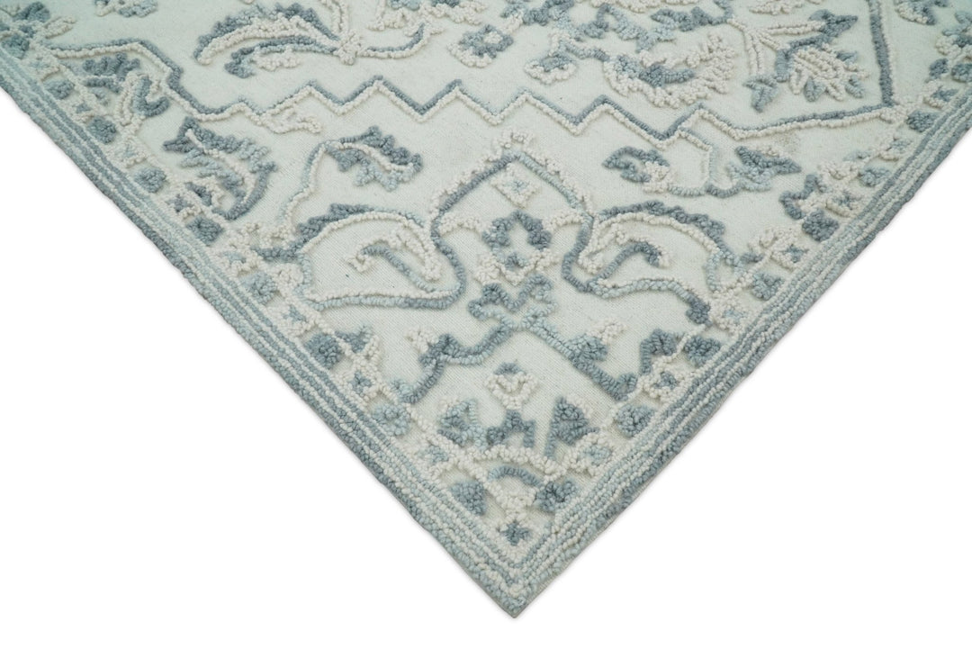 Hand Hooked 5x8 Blue, Silver and White Wool Textured Loop Area Rug | GAR7 - The Rug Decor