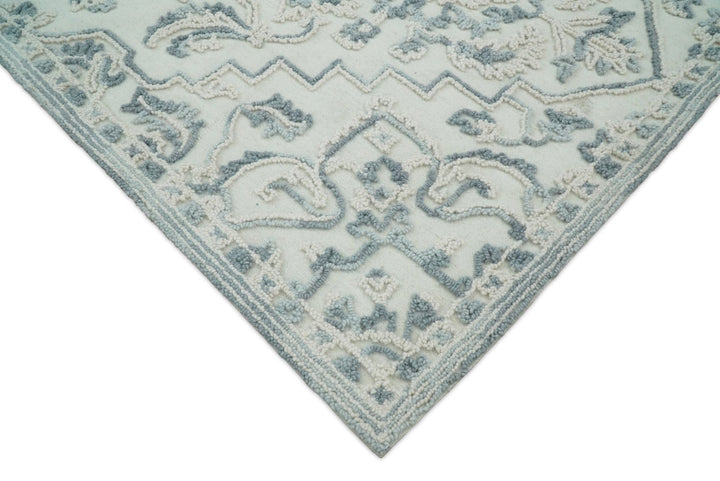 Hand Hooked 5x8 Blue, Silver and White Wool Textured Loop Area Rug | GAR7 - The Rug Decor