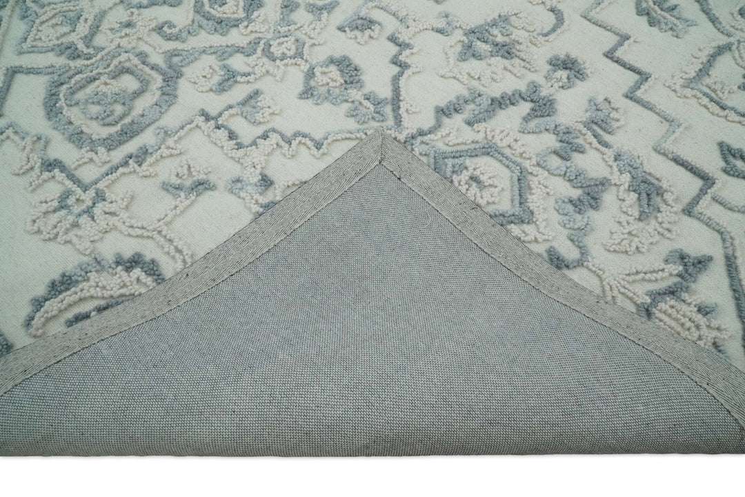 Hand Hooked 5x8 Blue, Silver and White Wool Textured Loop Area Rug | GAR7 - The Rug Decor