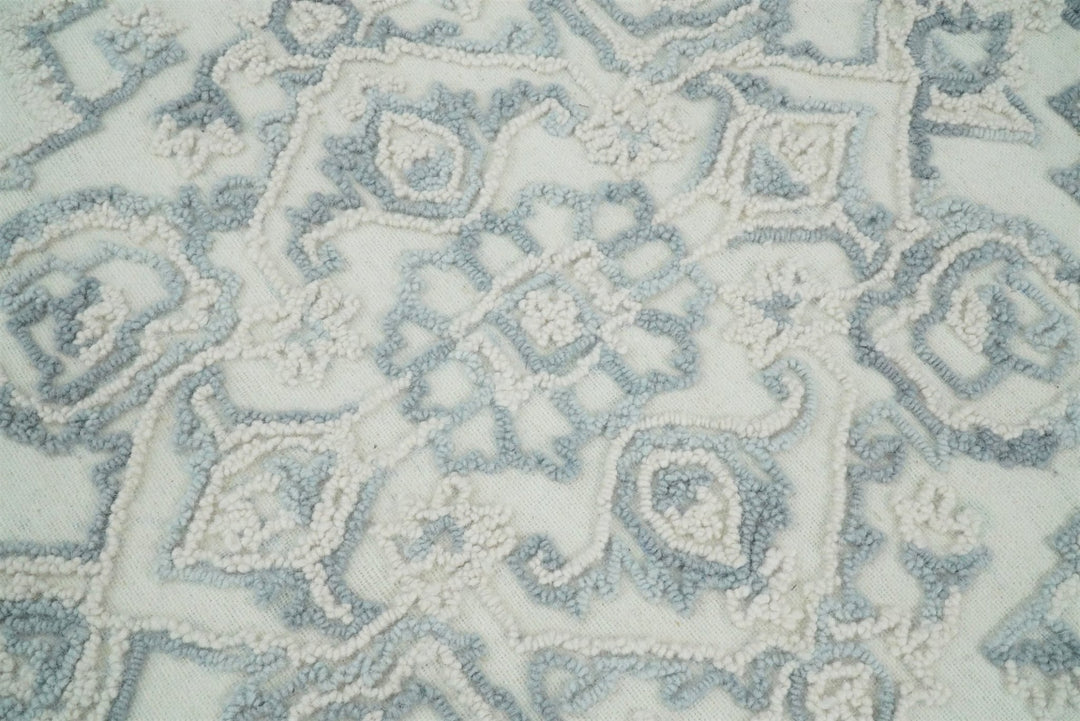 Hand Hooked 5x8 Blue, Silver and White Wool Textured Loop Area Rug | GAR7 - The Rug Decor