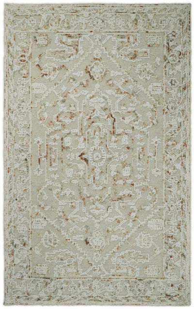 Hand Hooked 5x8 Brown and White Wool Textured Loop Area Rug | GAR3 - The Rug Decor