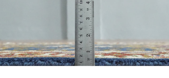 Hand Knotted 2.6x10 Blue, Ivory and Mustard Traditional Wool Area Rug - The Rug Decor