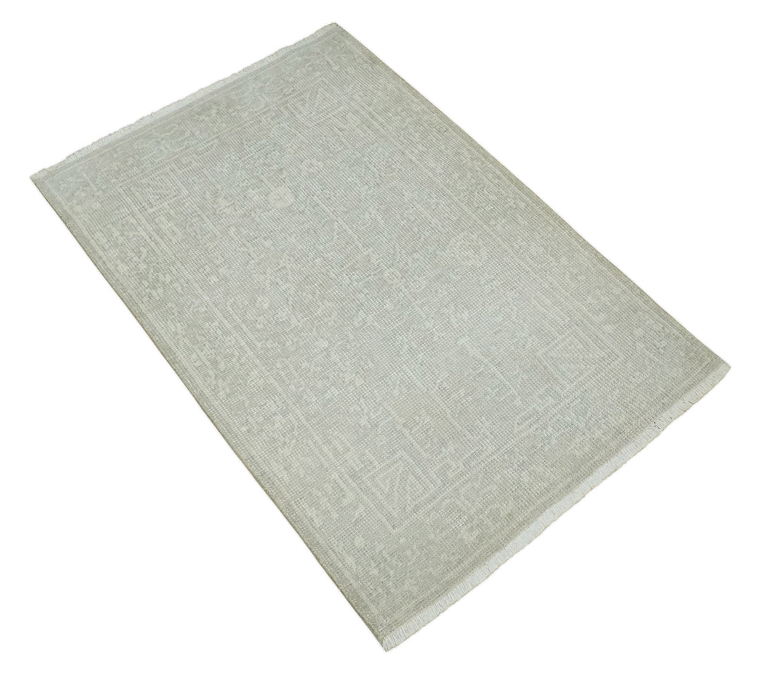 Hand Knotted 2x3 Beige and Ivory Traditional Persian Oushak Wool Rug | N6223 - The Rug Decor