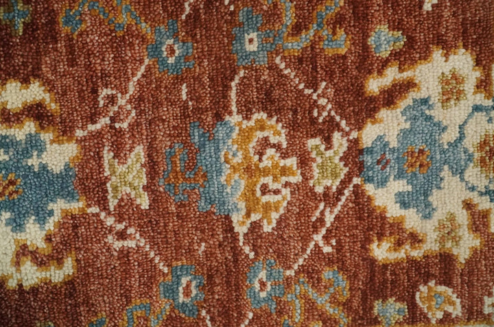 Hand Knotted 2x3 Rust, Blue and Ivory Traditional Antique Persian Design Wool Rug | TRDCP79923 - The Rug Decor