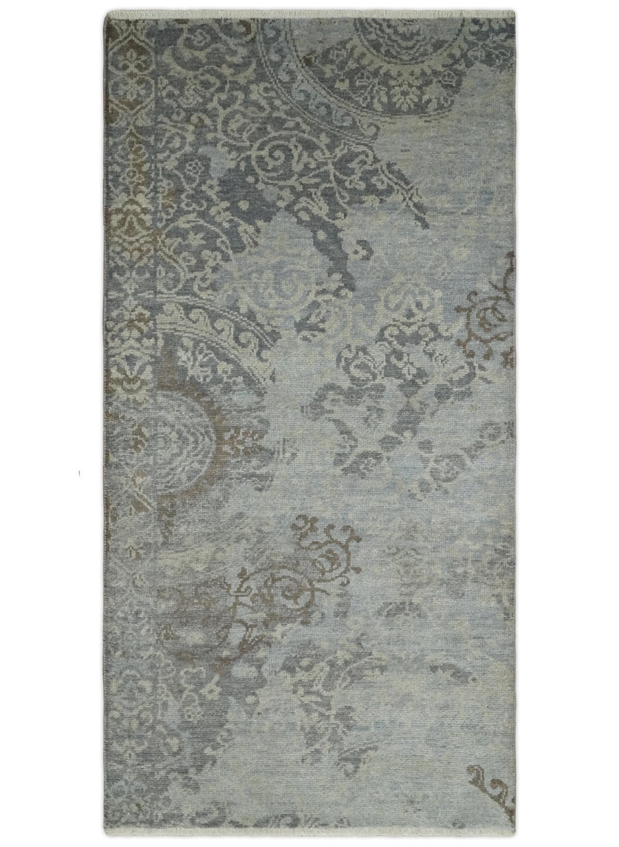 Hand Knotted 2x4 Charcoal, Beige and Olive Traditional Vintage Persian Wool Rug| N2424 - The Rug Decor