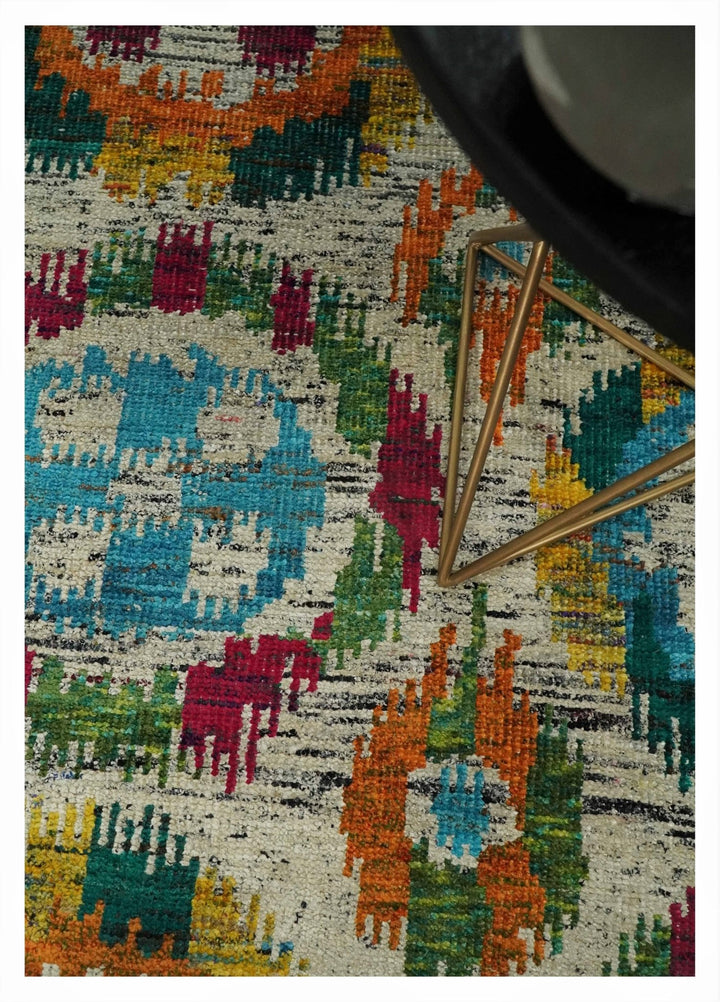 Hand Knotted 4.5x6.5 Multicolor Persian made of Recycled Silk Area Rug | OP66 - The Rug Decor