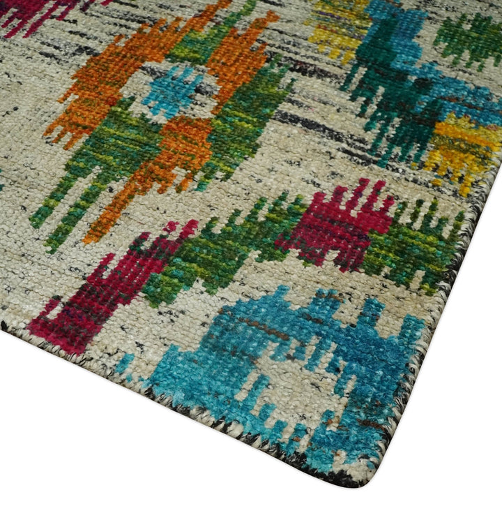 Hand Knotted 4.5x6.5 Multicolor Persian made of Recycled Silk Area Rug | OP66 - The Rug Decor