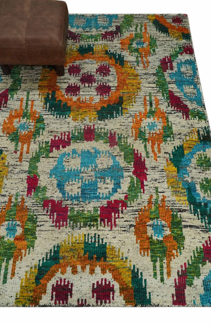 Hand Knotted 4.5x6.5 Multicolor Persian made of Recycled Silk Area Rug | OP66 - The Rug Decor