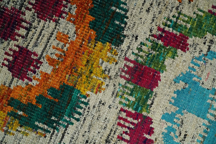 Hand Knotted 4.5x6.5 Multicolor Persian made of Recycled Silk Area Rug | OP66 - The Rug Decor
