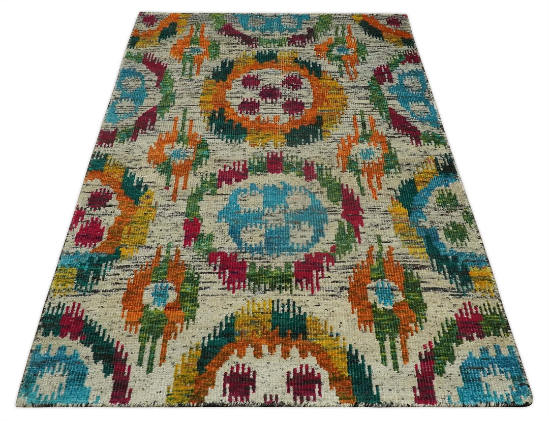 Hand Knotted 4.5x6.5 Multicolor Persian made of Recycled Silk Area Rug | OP66 - The Rug Decor