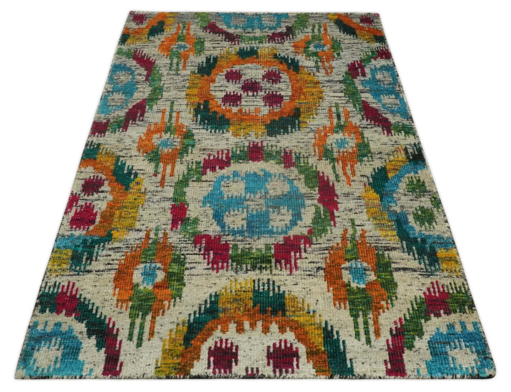 Hand Knotted 4.5x6.5 Multicolor Persian made of Recycled Silk Area Rug | OP66 - The Rug Decor