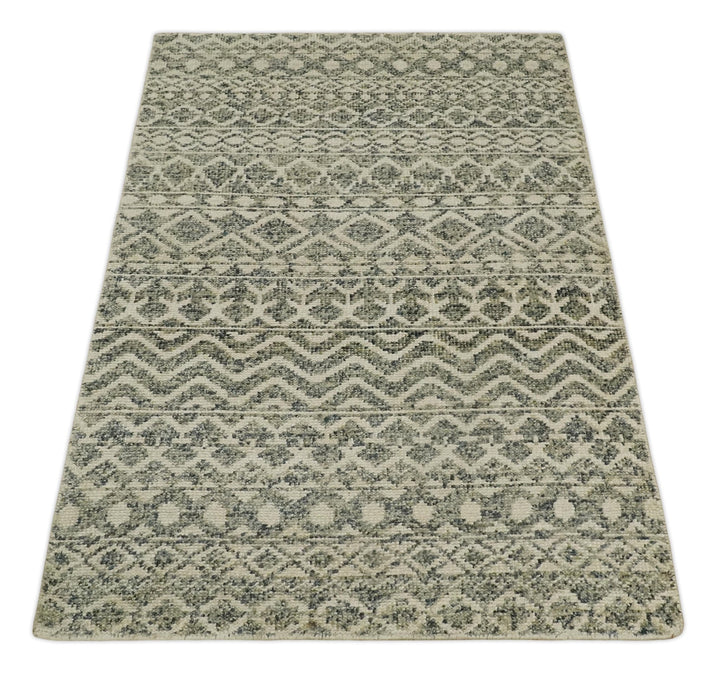 Hand Knotted 4x6 Beige, Camel and Olive Modern Contemporary Southwestern Tribal Trellis Recycled Silk Area Rug | OP59 - The Rug Decor
