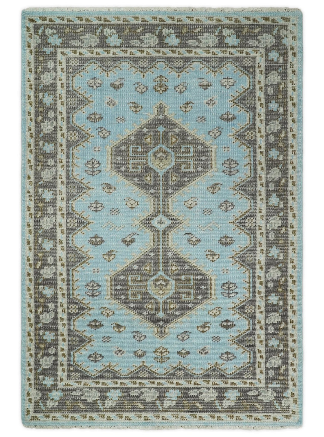 Hand knotted 4x6 Persian Blue and Brown Antique Vintage Wool Area Rug | TRD242846 - The Rug Decor