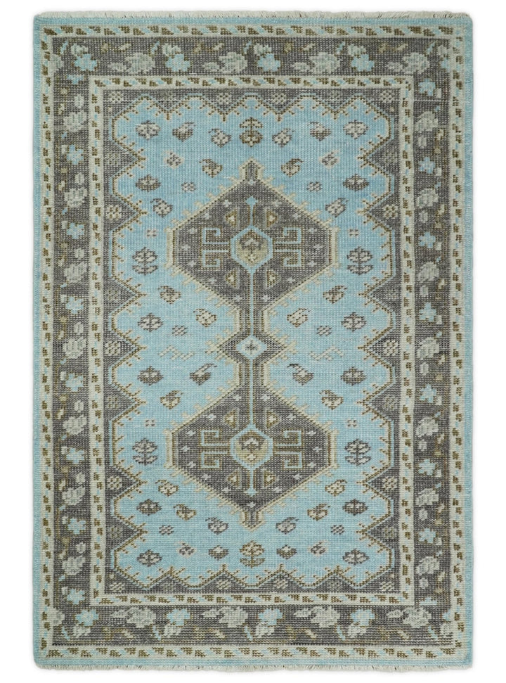 Hand knotted 4x6 Persian Blue and Brown Antique Vintage Wool Area Rug | TRD242846 - The Rug Decor