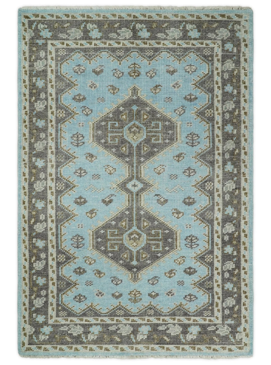 Hand knotted 4x6 Persian Blue and Brown Antique Vintage Wool Area Rug | TRD242846 - The Rug Decor