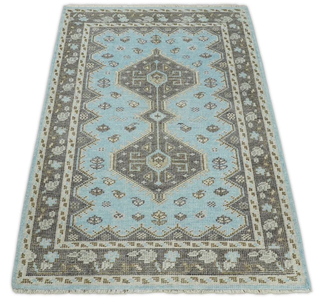 Hand knotted 4x6 Persian Blue and Brown Antique Vintage Wool Area Rug | TRD242846 - The Rug Decor