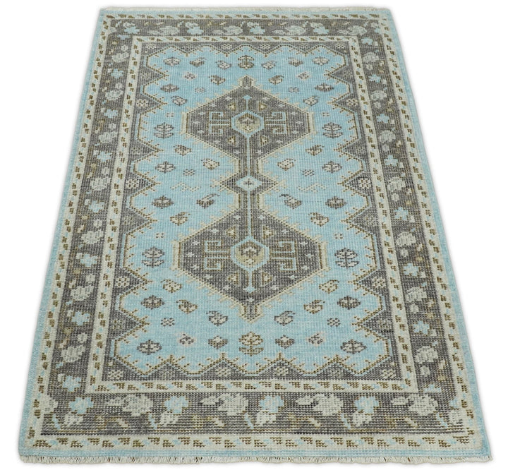 Hand knotted 4x6 Persian Blue and Brown Antique Vintage Wool Area Rug | TRD242846 - The Rug Decor
