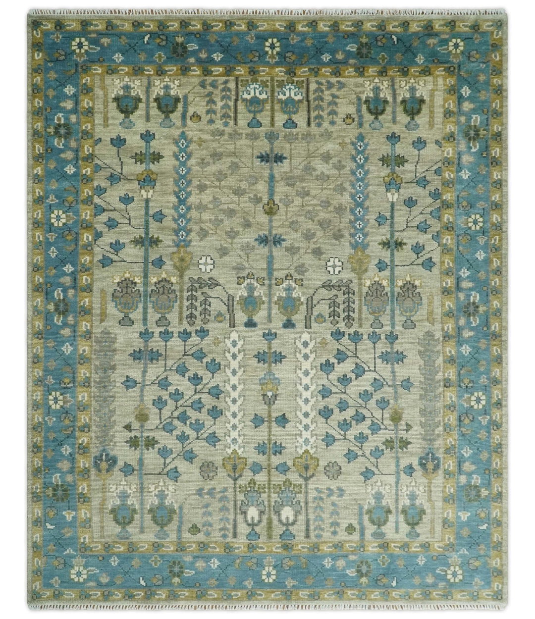 Hand Knotted 5x8, 6x9, 8x10, 9x12, 10x14, 12x15 Traditional Beige and Blue Vintage Persian Wool Area Rug | TRDCP957 - The Rug Decor